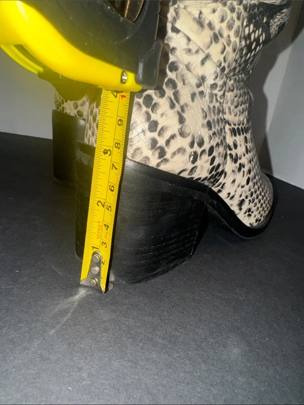 Women's Crown Vintage Knee-High Snake Print Boots in Black and Cream